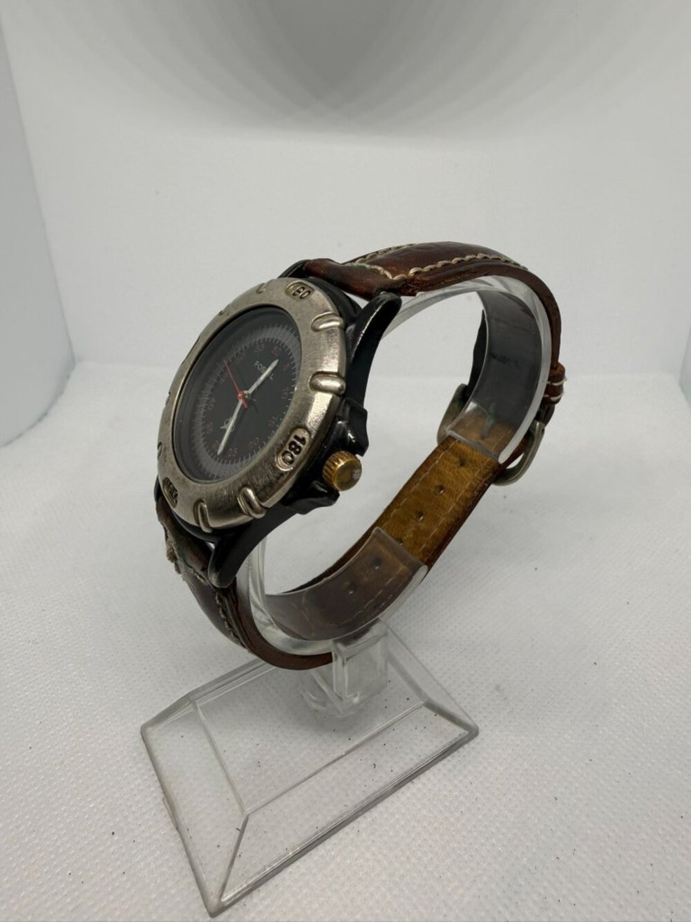 Vintage Fossil FS9883 Mens Brown Leather Watch Black Dial Aged Silver Tone - Picture 3 of 13